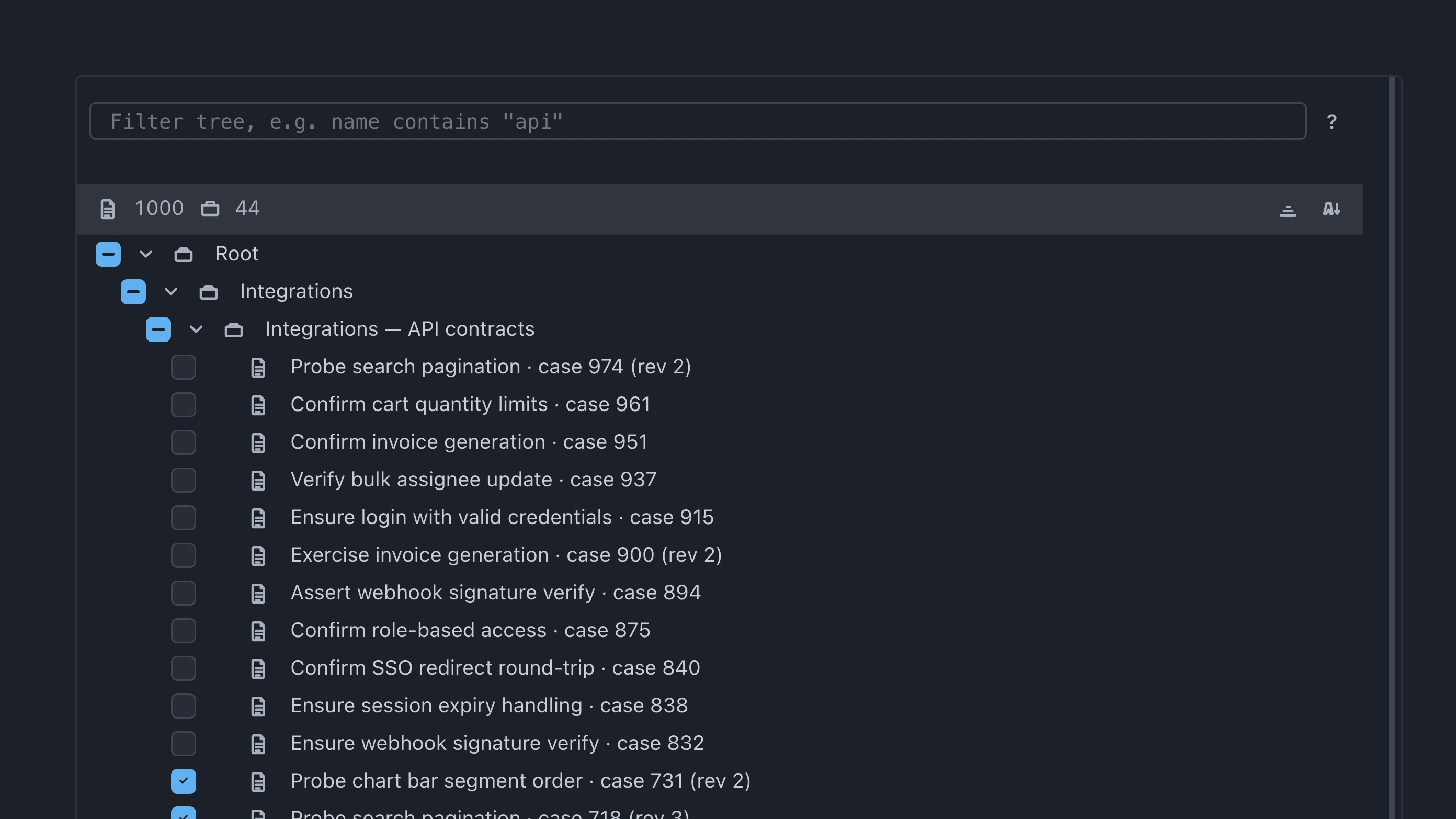 Select test cases into a plan from the tree