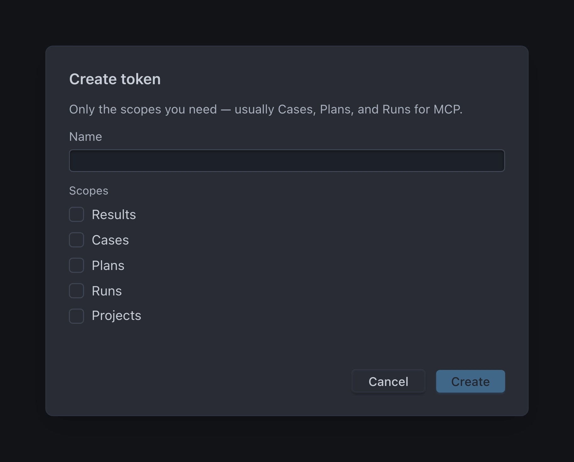 User settings Tokens with scopes